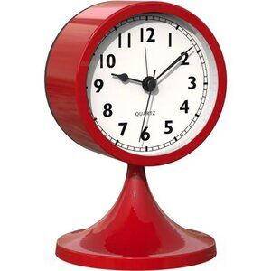 Cute Red Analog Alarm Clock – Small Retro Battery-Powered Table Clock